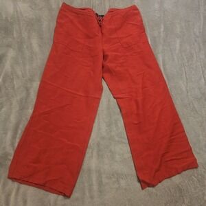 RAG Women's Linen Wide Leg Trousers Pants‎ Red Cropped Small Pockets